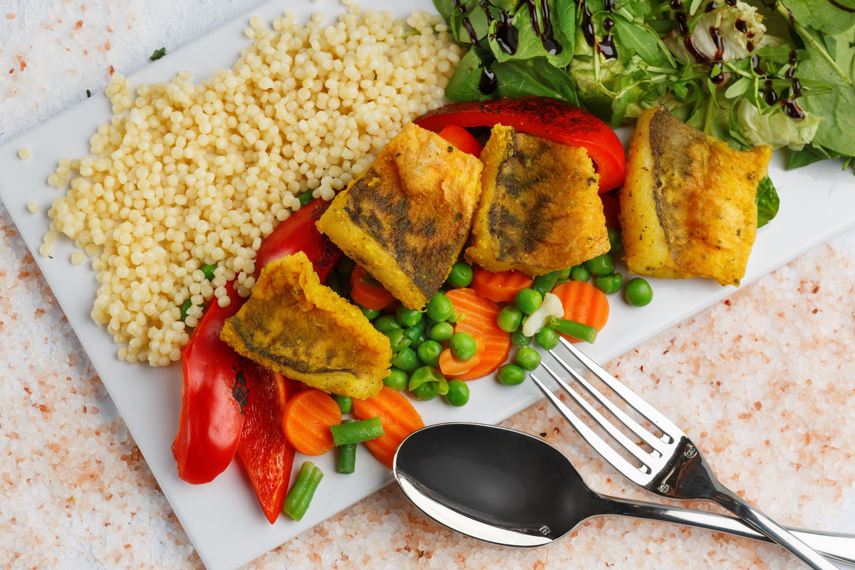 Vėgėlė su troškintomis daržovėmis ir kuskusu